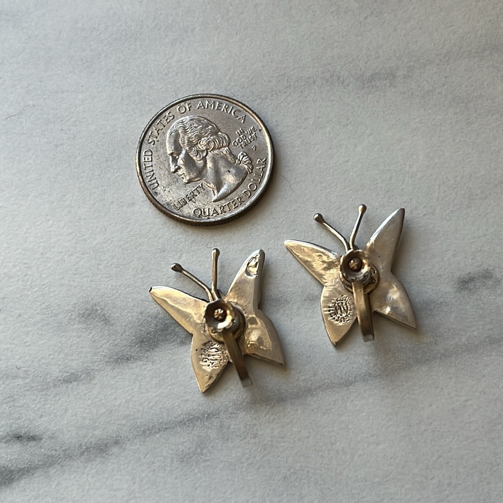 TAXCO Mexico RM Sterling Silver Abalone Inlay Butterfly Screw Back Earrings 925 - Picture 6 of 14